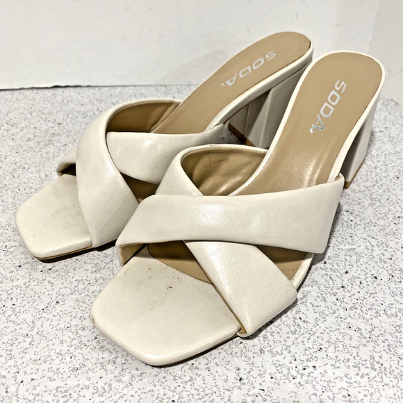 Soda high heel slide sandals slip on shoes creamy white crossover dressy casual - Picture 5 of 9